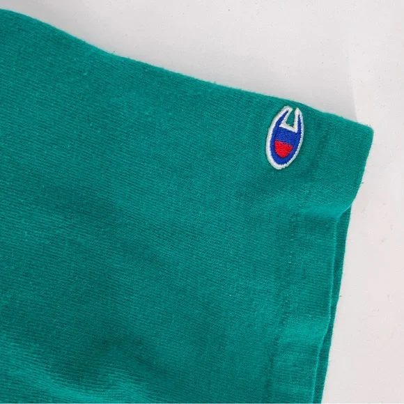 Vintage Champion Shirt Men Large Teal Green Short Sleeve 1980s USA Logo Spellout - Picture 3 of 10
